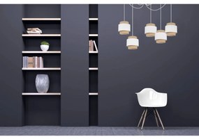 Závesné svietidlo Boho Spider, 5x jutové/biele textilné tienidlo