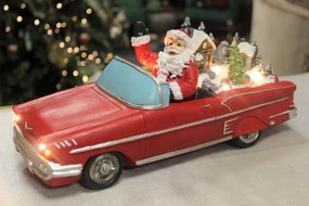 Červené svietiace vianočné auto s Mikulášom 36cm