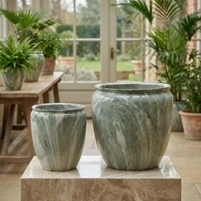 Sada 2 ks keramických květináčů NEVA MARBLE I zelená/šedá