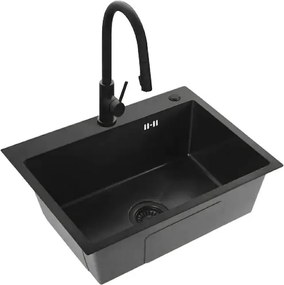 Rea Liam, oceľový kuchynský drez 530x450x200mm + sifón, čierna matná, ZLE-06008
