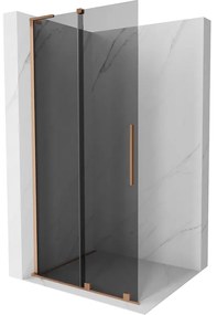 Mexen Velar L, posuvná sprchová zástena Walk-in 90 x 200 cm, 8mm šedé sklo, medená matná, 871-090-003-43-65
