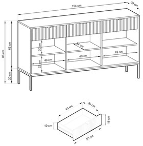 KOMODA VIGGO BIELA + ČIERNY PODSTAVEC 154 cm