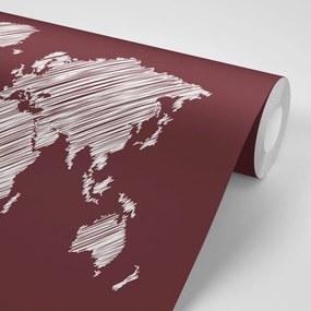 Tapeta šrafovaná mapa sveta na bordovom pozadí - 150x100