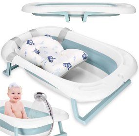 SPRINGOS Skladacia detská vanička 35 L pre bábätká, s teplomerom a vankúšikom, biela a modrá SB0063