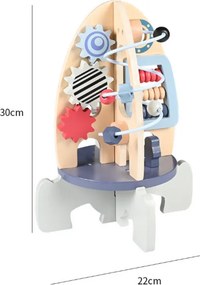 LEAN Toys Drevená edukačná hračka raketa s korálkami a ozubenými kolieskami