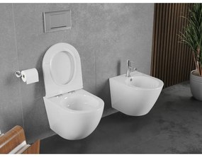 Mexen Lena, závesná WC misa 490x360x340 mm, Rimless Tornádo + toaletné WC sedadlo z duroplastu, biela lesklá, 30220500T