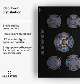 Klarstein Goldflame 5, plynová varná doska, 5 horákov