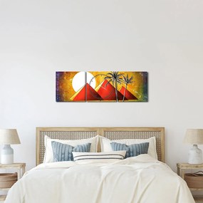 Obraz maľovaných egyptských pyramíd (s hodinami) (90x30 cm)