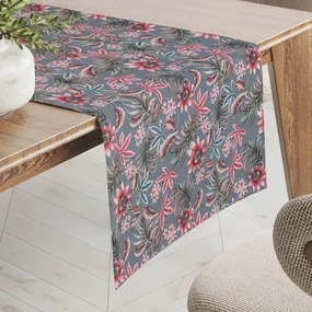 Biante Dekoračný behúň na stôl PML-043 Tropické kvety na sivom 45x140 cm