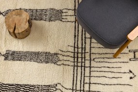 Ručne tkaný vlnený koberec BERBER BJ1147 Boujaad berber Boho, béžový / čierny