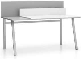 Kancelársky písací stôl SINGLE LAYERS, posuvná vrchná doska, s prepážkami, biela/sivá