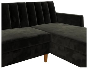 Čierna variabilná rozkladacia rohová pohovka so zamatovým povrchom a úložným priestorom Støraa Celine