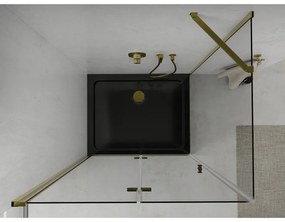 Mexen Lima, sprchový kút so skladacími dverami 100 (dvere) x 80 (stena) cm, 6mm číre sklo, chrómový profil + slim sprchová vanička čierna + zlatý sifón, 856-100-080-50-00-4070G
