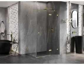 Mexen Lunar T, výklopný pravý sprchový kút 125 x 120 cm, 8mm číre sklo, zlatý kartáčovaný - 834T-125-120-55-00-P