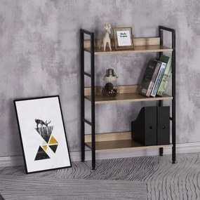 Regál, 3 police, dekor dub, MDF, černý lak