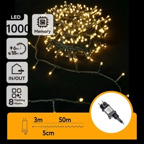 Aigostar - LED Vonkajší vianočný reťazec 1000xLED/8 funkcií 53m IP44 teplá biela