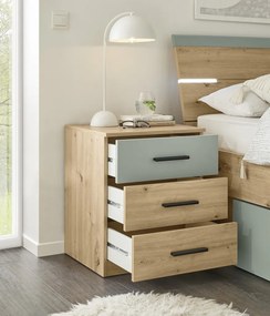 Posteľ s nočnými stolíkmi Savina 180x200 cm, dub artisan/šalviová, s osvetlením