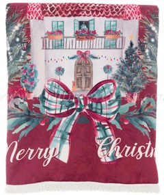 Polyesterová huňatá deka v červenom farebnom prevedení s vianočným dekorom v schaby chic romantickom štýle 170 x 140 cm Blanc Maricló 41820