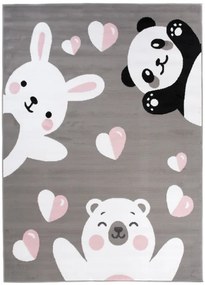 Detský koberec PINKY DE78A Bear Panda Rabbit sivý