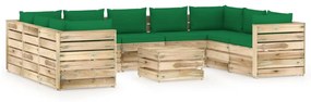 10-dielna záhradná súprava s podložkami zelené impregnované drevo