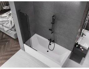 Mexen Velar L, 2-krídlová posuvná vaňová zástena 75 x 150 cm, 8mm šedé sklo, čierna matná, 896-075-003-41-70