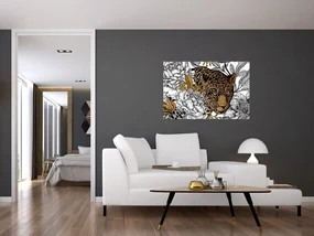 Obraz - Leopard medzi kvetmi (90x60 cm)