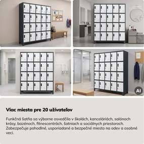 Skrinka s 20 priehradkami na nožičkách, antracitovo-biela, 1360x1720x450 mm: ROBERT