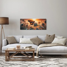 Obraz – Motýľ v zapadajúcom slnku (120x50 cm)