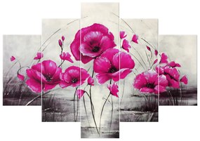 Gario Ručne maľovaný obraz Ružové Vlčie maky - 5 dielny Rozmery: 150 x 70 cm