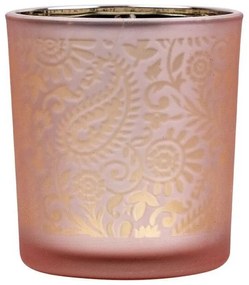 Ružovo strieborný sklenený svietnik s ornamentmi Paisley vel.S - Ø 7*8cm