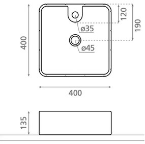 Bathco 4163 - Umývadlo na dosku CIRCUS 40x40 cm porcelán/biela