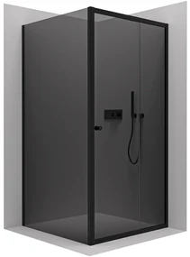 Cerano Varone, sprchovací kút s posuvnými dverami 140 (dvere) x 80 (stena) x 195 cm, 6mm šedé sklo, čierny profil, CER-CER-429709