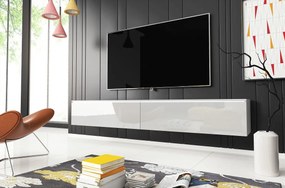 AKCIA - Minimalistický TV stolík Lowboard D 180 cm - biely / biely lesk