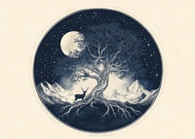 Sklenený obraz – Magický strom s jeleňom I. (70x50 cm)