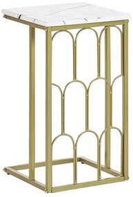 Odkladací stolík s mramorovým efektom biela/zlatá PANDALE Beliani