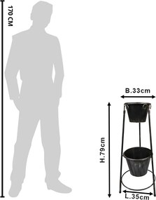 Čierny antik kovový stojan na 2 kvetináče - 35*33*79 cm