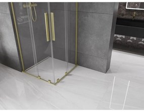 Mexen Velar L Duo, sprchový kút s posuvnými dverami 90 x 90 cm, 8mm číre sklo, zlatá matná, 871-090-090-02-03-55