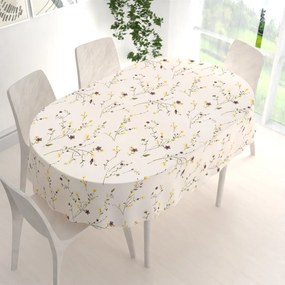 Biante Bavlnený oválny obrus Sandra SA-496 Žlté a hnedofialové lúčne kvietky na krémovom 50x100 cm