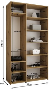 Šatníková skriňa 120 cm Carmela 50-3 (biela + čierna). Akcia -20%. Vlastná spoľahlivá doprava až k Vám domov. 1126773
