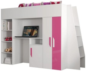 Detská kombinovaná posteľ 90 cm Puro 15 (matná biela + biely lesk + ružový lesk). Vlastná spoľahlivá doprava až k Vám domov. 1087095