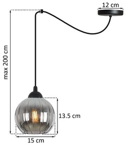 Závesné svietidlo Costa Spider, 1x grafitové sklenené tienidlo, b
