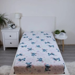 Biela napínacia bavlnená detská plachta na jednolôžko 90x200 cm Lilo and Stitch "Ohana White" – Jerry Fabrics