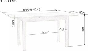 Rozkladací jedálenský stôl Diego 105/140 cm dub sonoma
