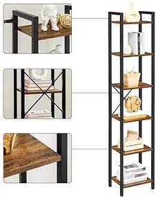 Knižnica, industriálna, 6 políc, 187,5x40x30cm
