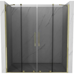 Mexen Velar Duo, posuvné sprchové dvere do otvoru 180 cm, 8mm šedé sklo, zlatá lesklá, 871-180-000-42-50
