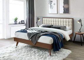 Drevená posteľ Solomo 160x200 manželská posteľ orech/béžová