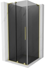 Mexen Velar L, sprchový kút s posuvnými dverami 90 x 90 cm, 8mm šedé sklo, zlatá matná, 871-090-090-43-55