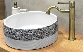 Sapho Sapho, PRIORI keramické umývadlo, priemer 41 cm, 15 cm, farba biela s modrou maľbou, PI027