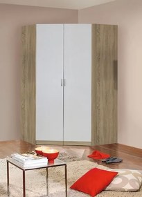 Rohová šatníková skriňa Bremen, dub sonoma/biela