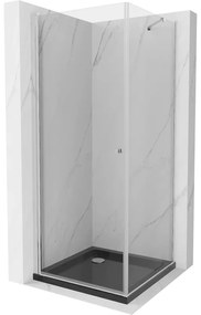 Mexen Pretoria, sprchovací kút 80 (dvere) x 80 (stena) cm, 6mm číre sklo, chrómový profil + čierna sprchová vanička, 852-080-080-01-00-4070